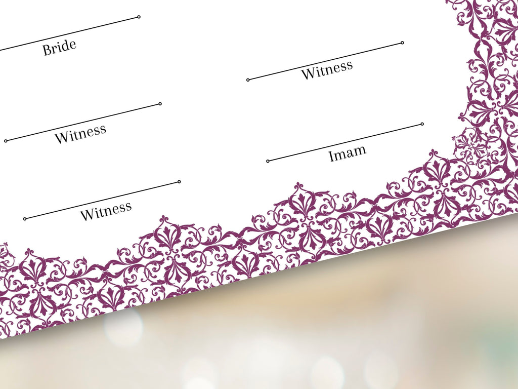 Nikkah Certificate Digital Download Personalised, A4, A3, Template, Editable, Purple Nikkah Nama, Nikkah Contract, Muslim Contract. NN244