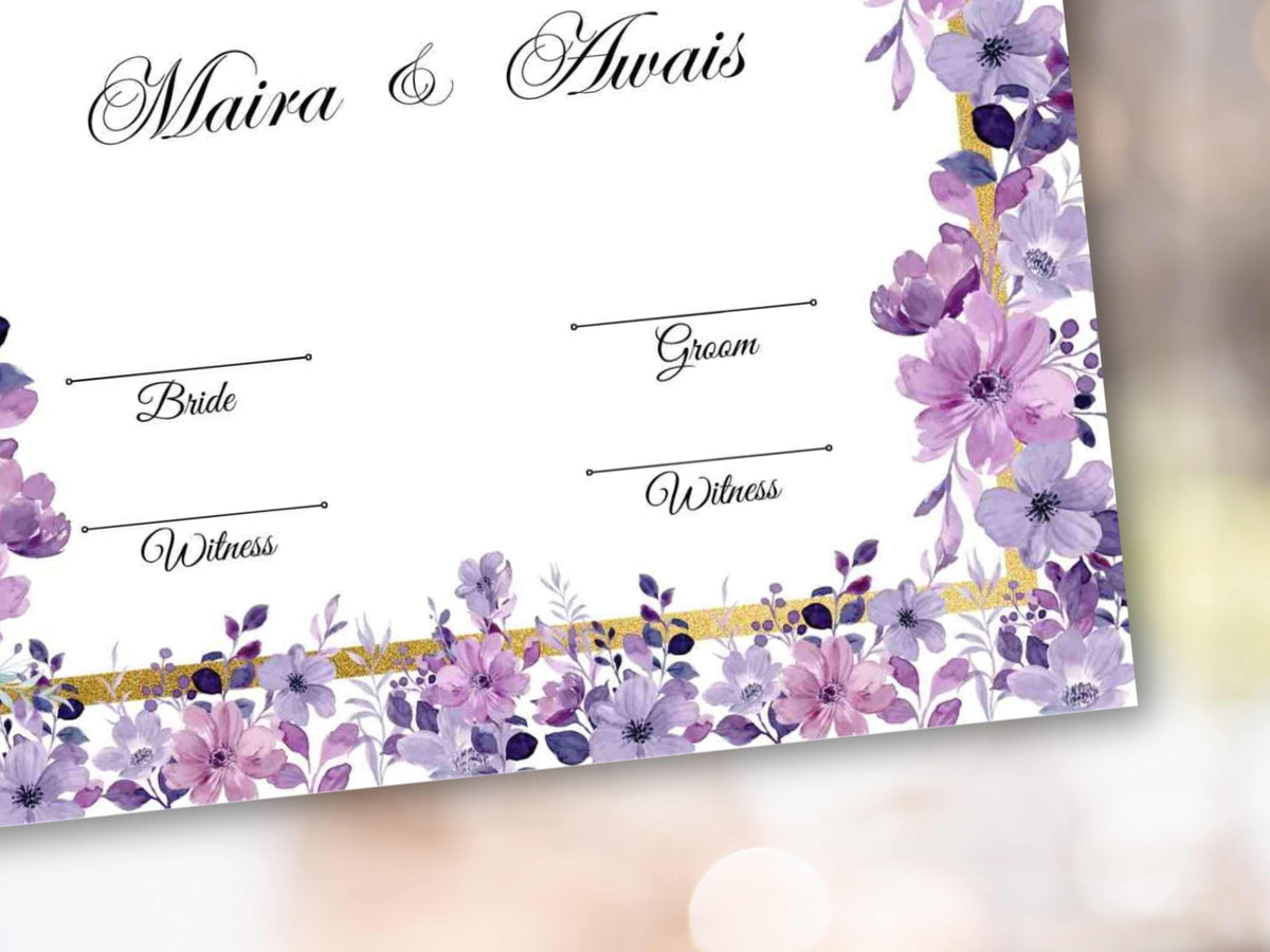 Nikkah Certificate Digital Download Personalised, A4, A3, Template, Editable, Floral Nikkah Nama, Nikkah Contract, Muslim Contract. NN293