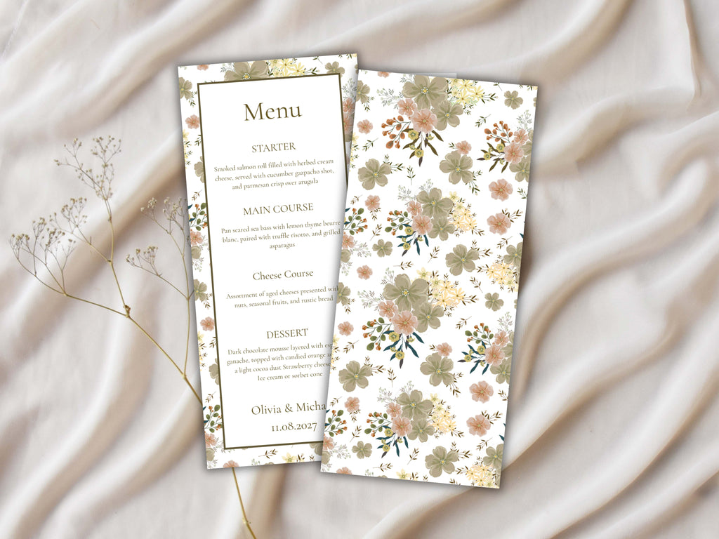 Wedding Menu Card Template. WI194