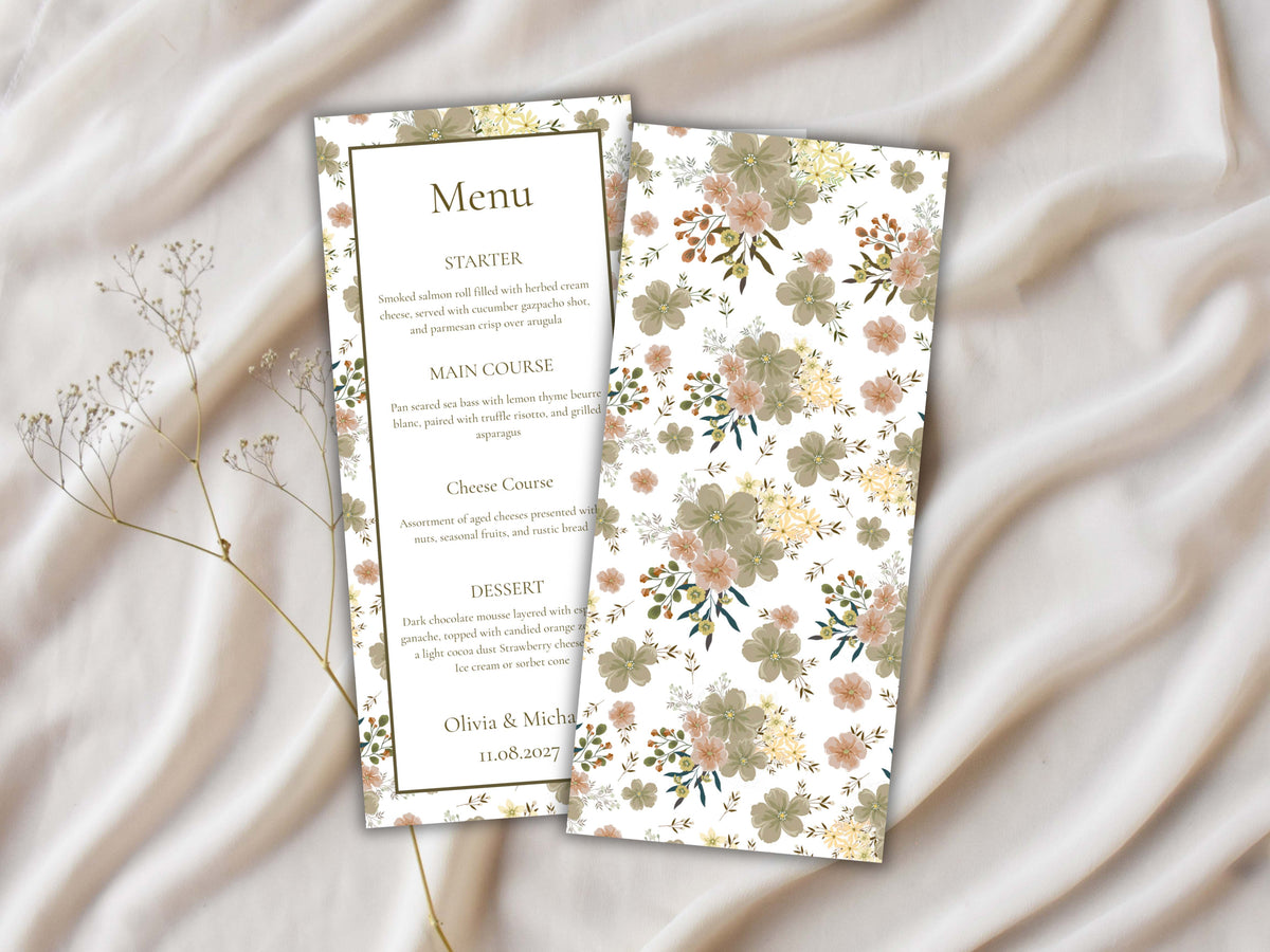 Wedding Menu Card Template. WI194