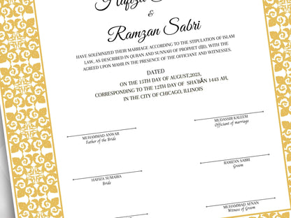 Printable Nikkah Contract Template | Islamic Marriage | PDF Muslim Marriage Contract | Authentic Islamic Wedding Sign Agreement. NN117