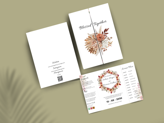 Rustic Floral Gatefold Wedding Invitation Template | Boho Save the Date & Event | Editable Invitation Suite | Fall Wedding Template. WI182