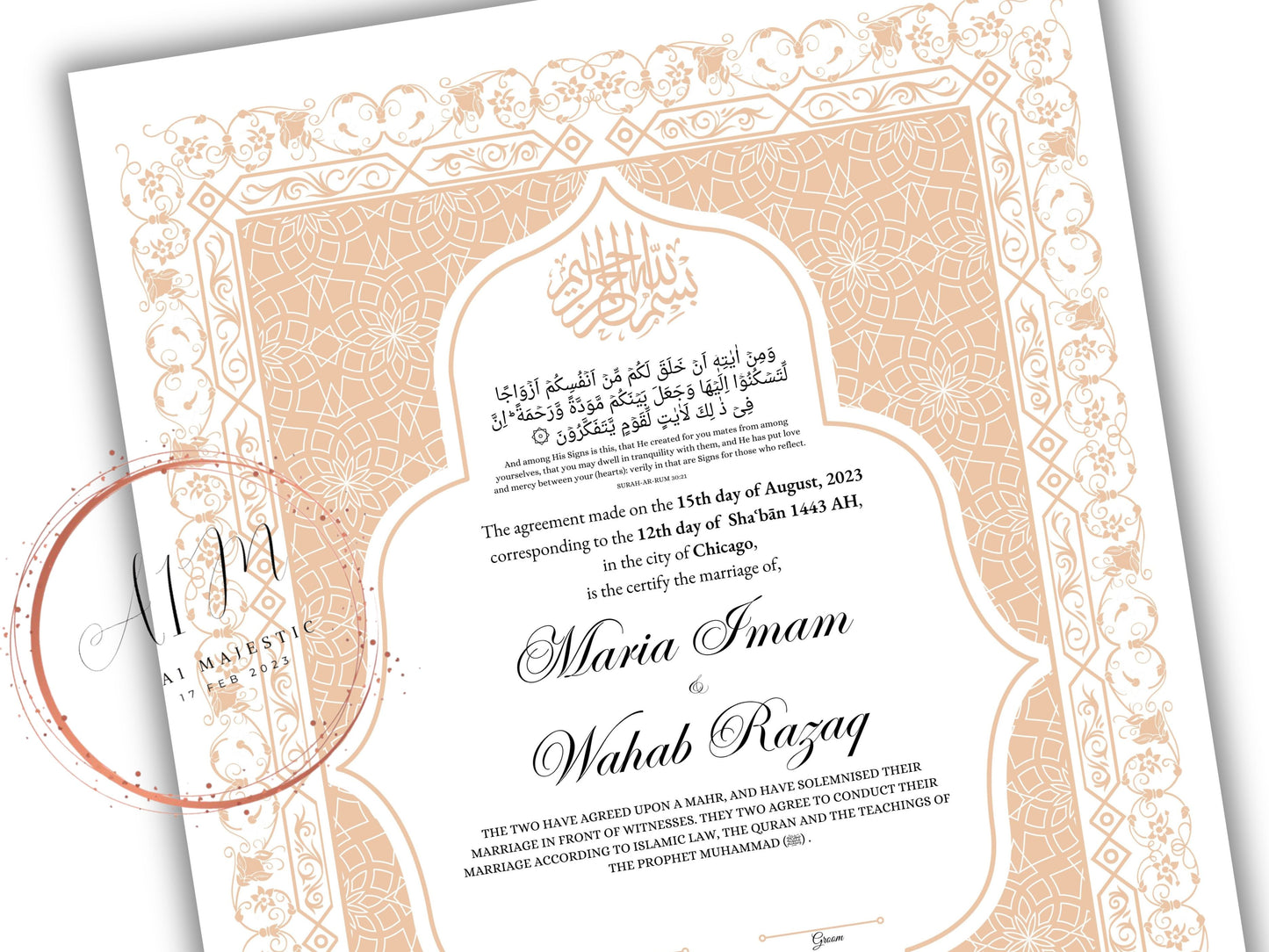 Nikkah Contract Template,Printable Nikkah Contract,Editable Nikkahnama, Muslim Wedding Certificate,Digital Download,Islamic Marriage. NN189