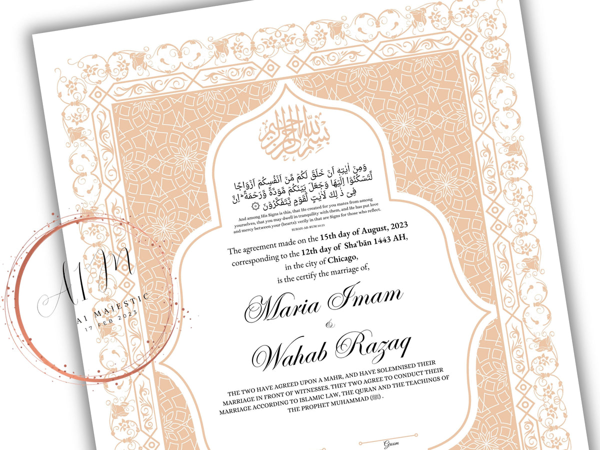 Nikkah Contract Template,Printable Nikkah Contract,Editable Nikkahnama, Muslim Wedding Certificate,Digital Download,Islamic Marriage. NN189