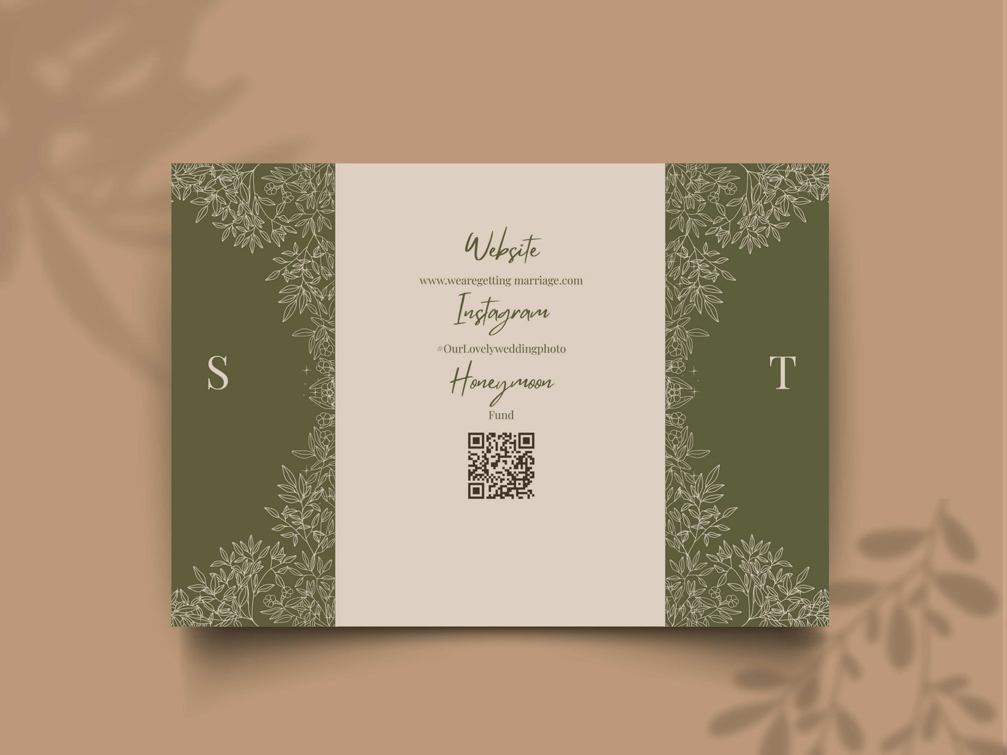 Elegant Green Floral Wedding Invitation Template | Modern Folded Wedding Invite with Timeline | Printable Wedding Suite. WI151