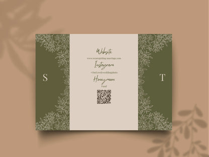Elegant Green Floral Wedding Invitation Template | Modern Folded Wedding Invite with Timeline | Printable Wedding Suite. WI151