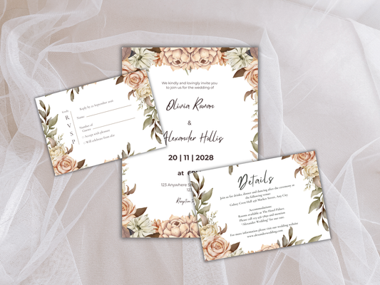 Wedding Invitation Set, RSVP, Dark Floral, Wedding Invitation, Details, Editable, Template, WI219