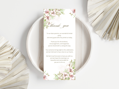 Wedding Thank you Card, Menu Card, Table Card. WI302
