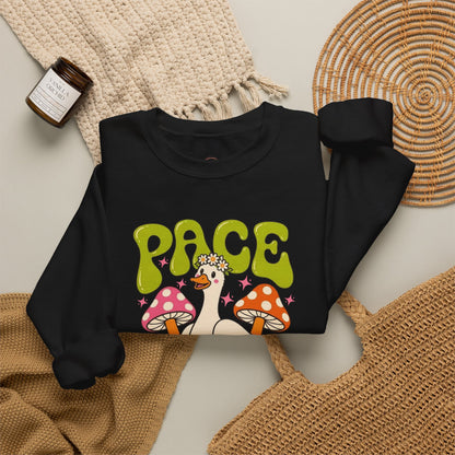 Peace Yourself Crewneck Sweatshirt — Retro Duck & Mushrooms Graphic