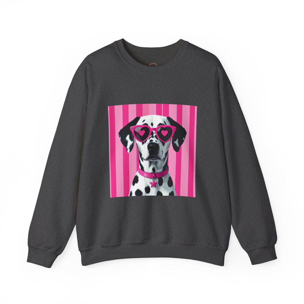 Dalmatian with Heart Sunglasses Sweatshirt — Cute Pink Pet Graphic Crewneck