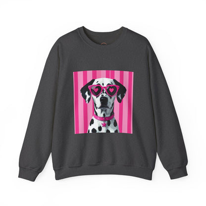 Dalmatian with Heart Sunglasses Sweatshirt — Cute Pink Pet Graphic Crewneck