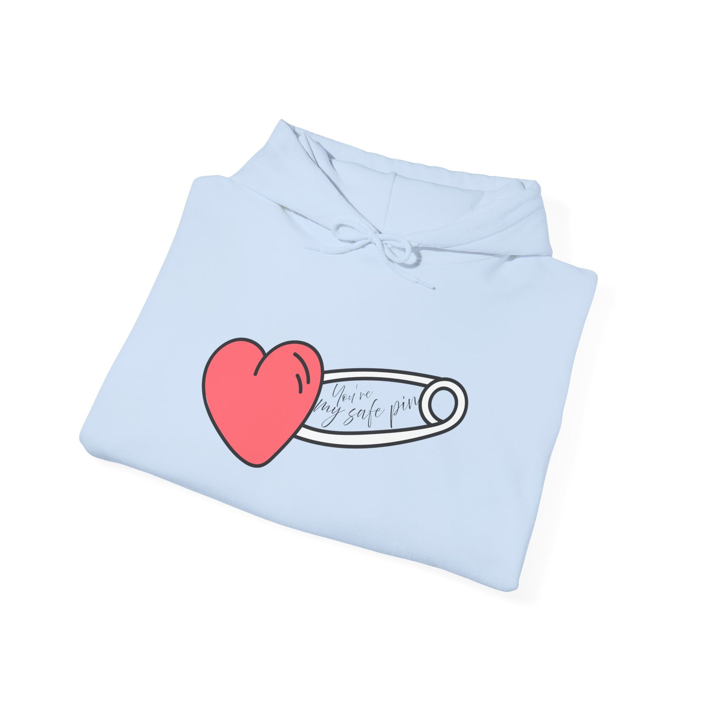 Heart Safety Pin Hoodie, Cozy Sweatshirt, Cute Gift for Her, Valentine's Day Apparel, Casual Streetwear
