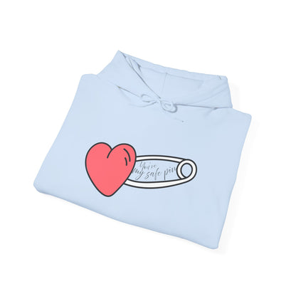 Heart Safety Pin Hoodie, Cozy Sweatshirt, Cute Gift for Her, Valentine's Day Apparel, Casual Streetwear