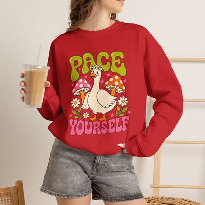 Peace Yourself Crewneck Sweatshirt — Retro Duck & Mushrooms Graphic