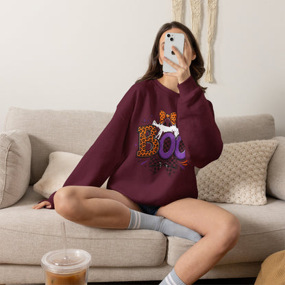 Boo Halloween Sweatshirt — Leopard & Purple Graphic Crewneck
