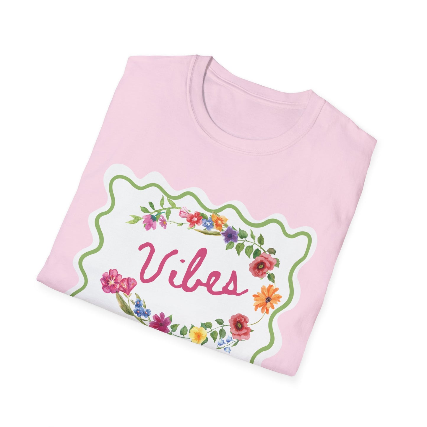 Florals and Good Vibes Unisex Softstyle T-Shirt, Casual Tee, Flower Shirt, Positive Vibes, Gift for Her, Summer Fashion