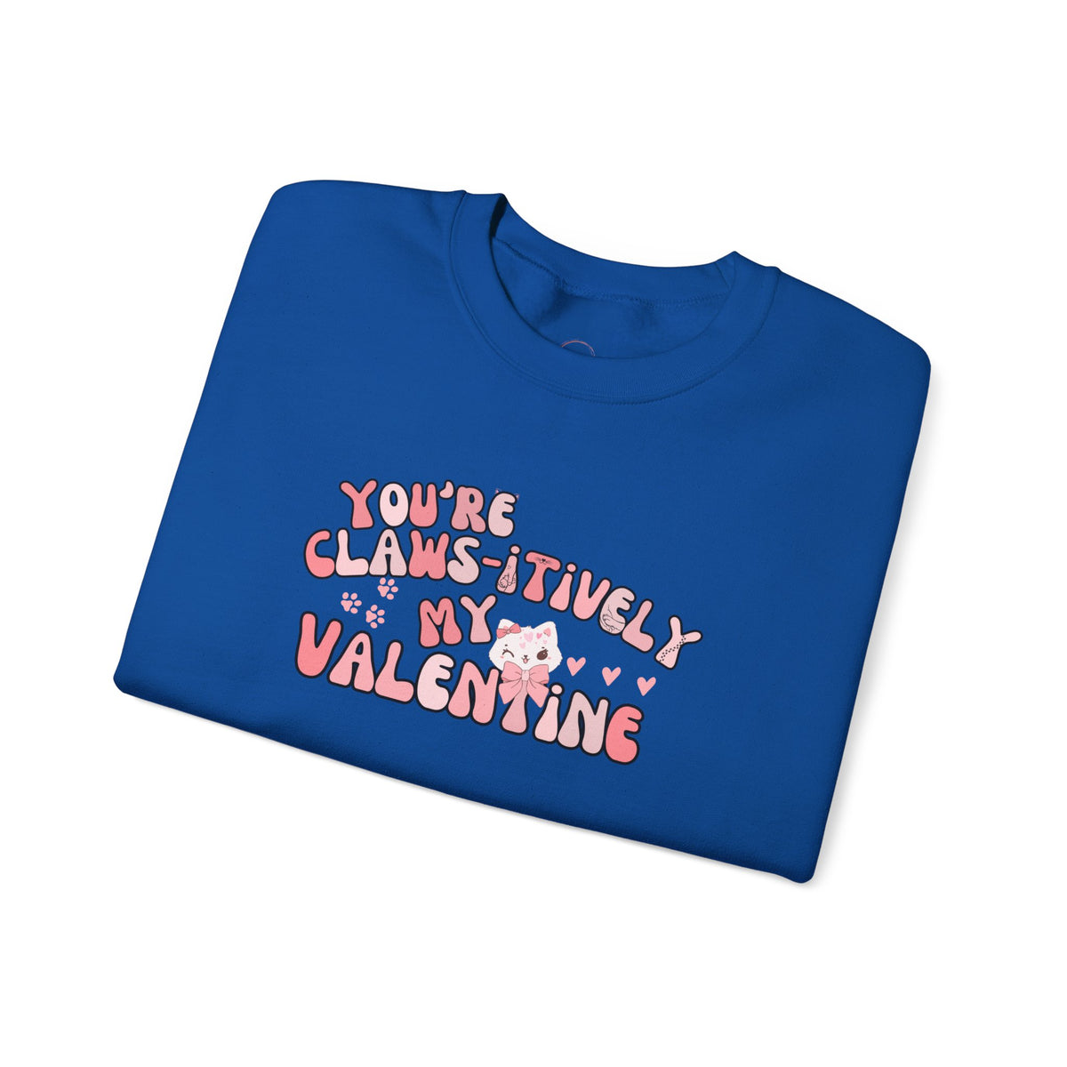 Cat Bow Valentine Unisex Sweatshirt, Claws-itively Adorable Gift, Funny Valentine's Day Jumper, Cute Kitty Lover Top, Heart Design Pullover,