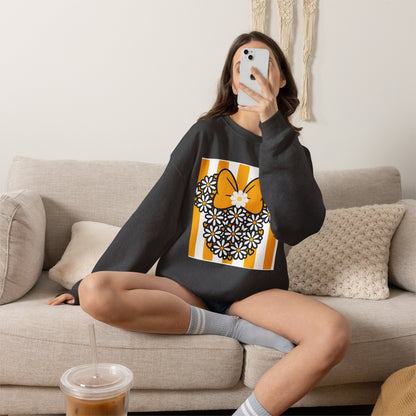Floral Mouse Head Sweatshirt — Yellow Daisy Bow Crewneck
