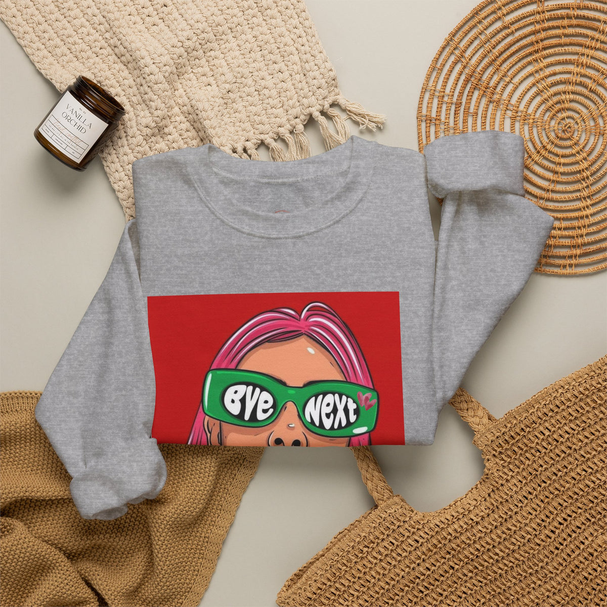 Graphic Sweatshirt — 'Bye Next' Retro Pop Art Girl Crewneck