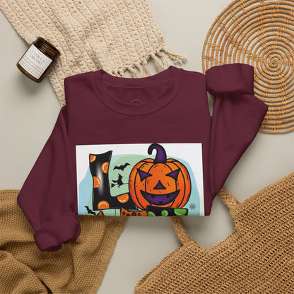 Halloween LOVE Crewneck Sweatshirt — Jack-O'-Lantern & Leopard Print Graphic