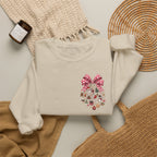 Crewneck Sweatshirt — Floral Heart Ornament with Pink Bow Holiday Design