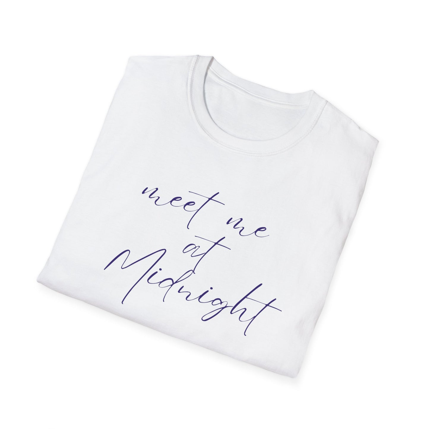 Midnight Rendezvous Unisex Softstyle T-Shirt, Midnight Meeting Tee, Moonlight Encounter Shirt, Late Night Date Top, Starry Sky Gift