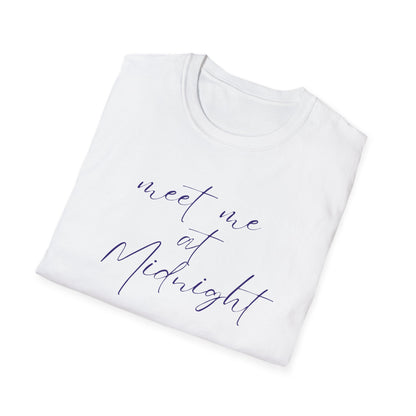 Midnight Rendezvous Unisex Softstyle T-Shirt, Midnight Meeting Tee, Moonlight Encounter Shirt, Late Night Date Top, Starry Sky Gift