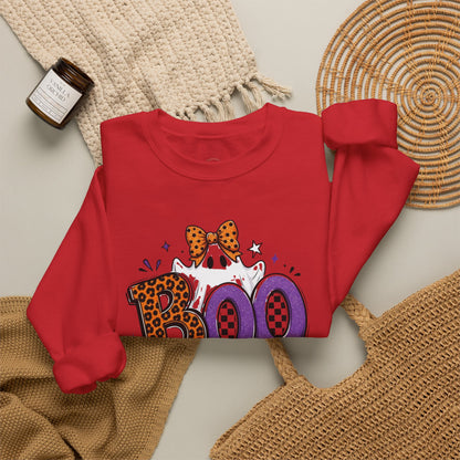 Boo Halloween Sweatshirt — Leopard & Purple Graphic Crewneck