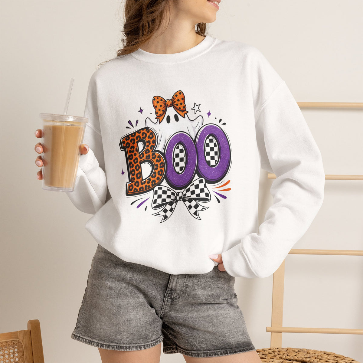 Boo Halloween Sweatshirt — Leopard & Purple Graphic Crewneck