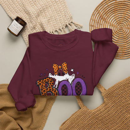 Boo Halloween Sweatshirt — Leopard & Purple Graphic Crewneck