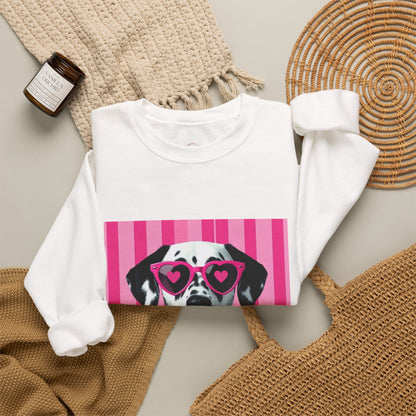 Dalmatian with Heart Sunglasses Sweatshirt — Cute Pink Pet Graphic Crewneck