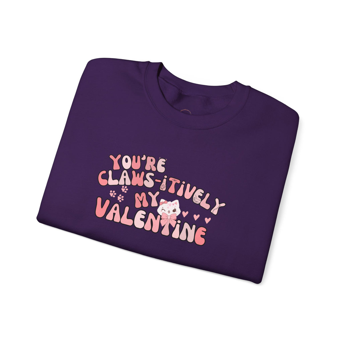 Cat Bow Valentine Unisex Sweatshirt, Claws-itively Adorable Gift, Funny Valentine's Day Jumper, Cute Kitty Lover Top, Heart Design Pullover,