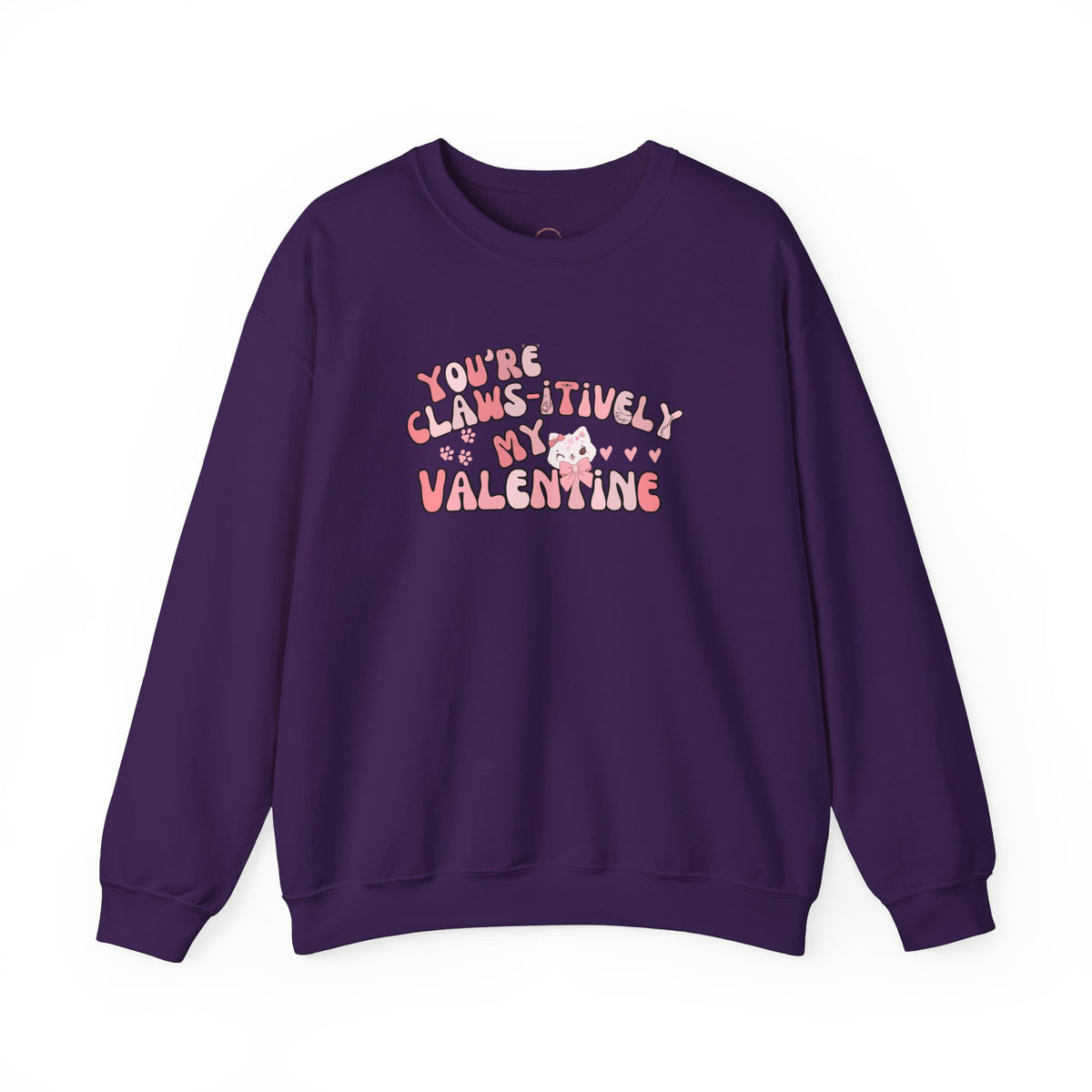 Cat Bow Valentine Unisex Sweatshirt, Claws-itively Adorable Gift, Funny Valentine's Day Jumper, Cute Kitty Lover Top, Heart Design Pullover,