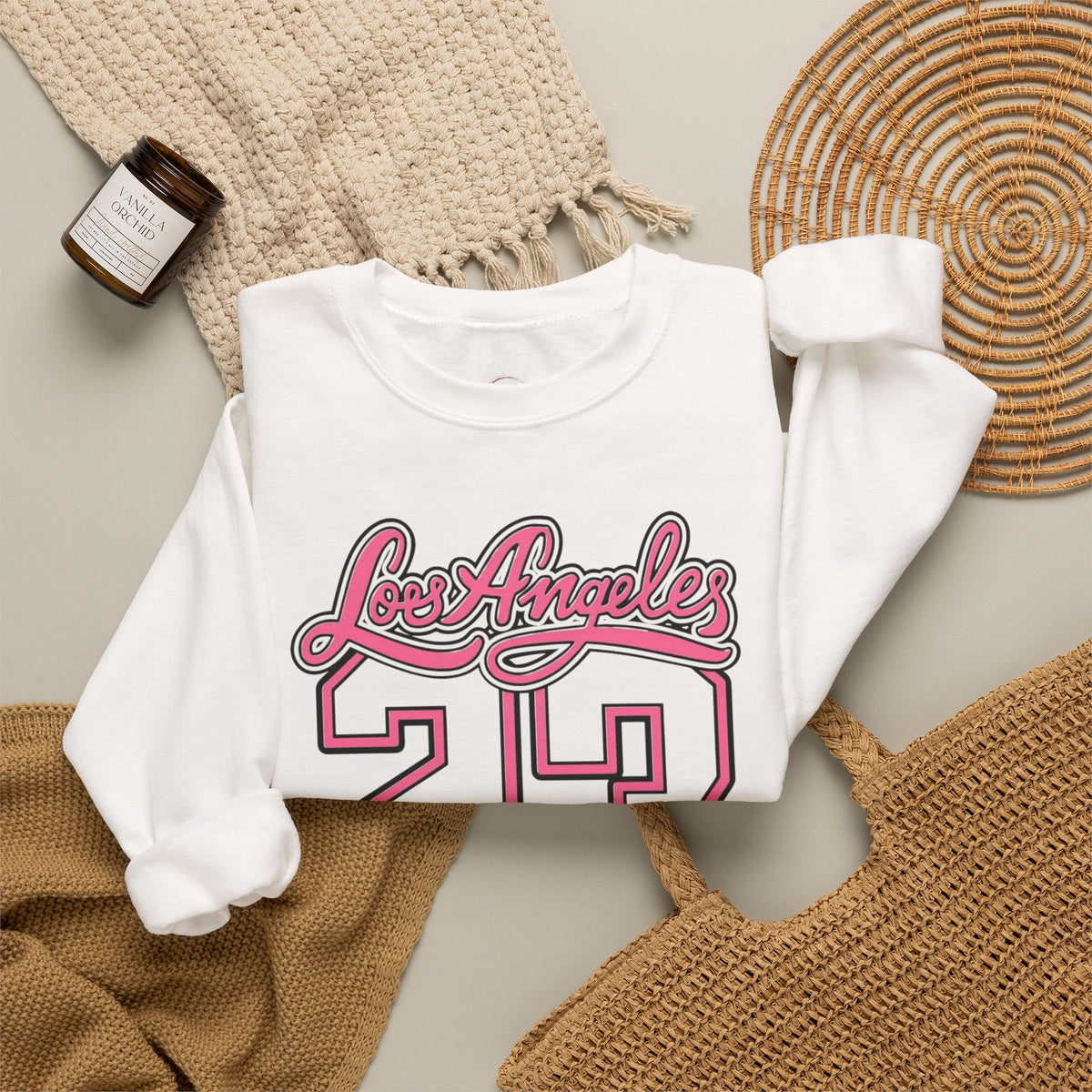 Los Angeles 23 Retro Crewneck Sweatshirt — Pink Varsity Style
