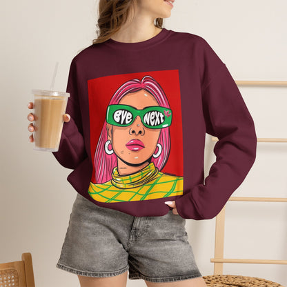 Graphic Sweatshirt — 'Bye Next' Retro Pop Art Girl Crewneck