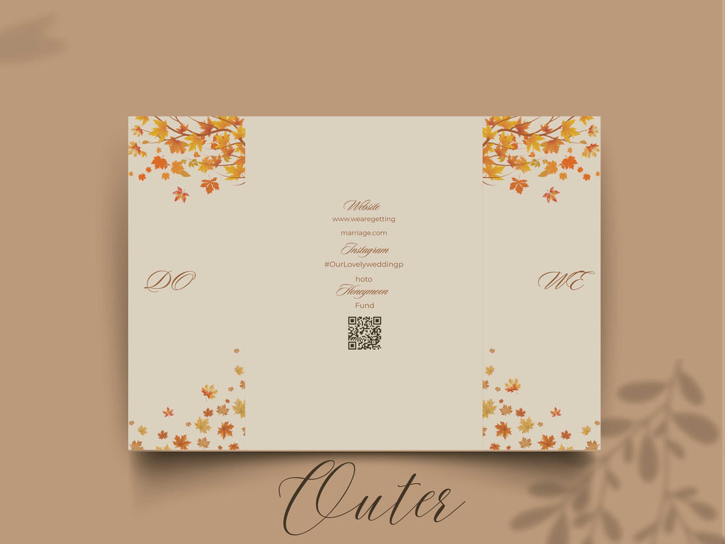 Autumn Wedding Card Template | Fall Leaves Wedding Details Card | Editable Timeline Program | Orange Wedding Invitation Printable. 174