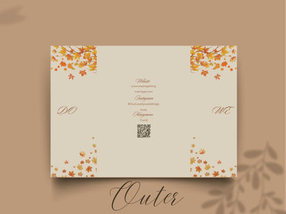 Autumn Wedding Card Template | Fall Leaves Wedding Details Card | Editable Timeline Program | Orange Wedding Invitation Printable. 174