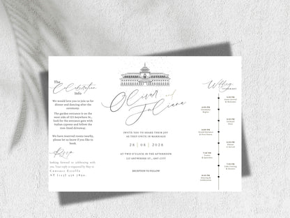 Elegant Gatefold Wedding Invitation | Modern Black & White Folded Invite | Printable Wedding Suite | RSVP and Itinerary Template. WI135
