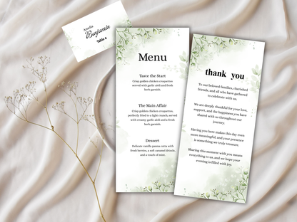 Wedding Thank you Card, Menu Card, Table Card. WI329