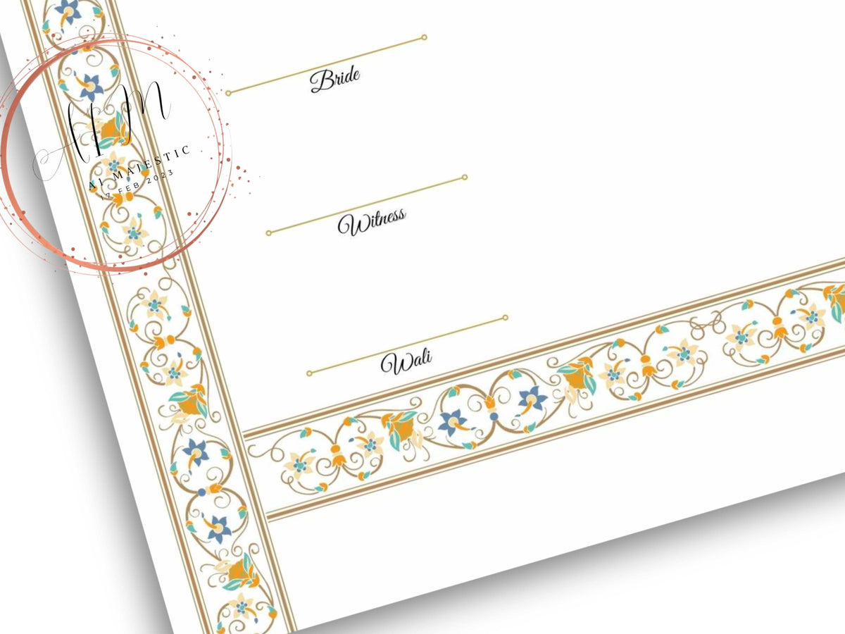 Luxury Nikkah Certificate, Premium A4 Islamic Wedding Contract, Nikkah Nama, Muslim Marriage Certificate, Personalised Names, A4, A3. NN274