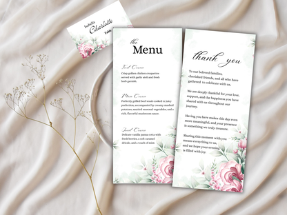 Wedding Thank you Card, Menu Card, Table Card. WI337