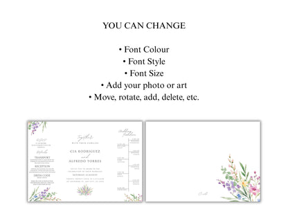 Elegant Floral Gatefold Wedding Invitation | Modern Minimalist Invite | Rustic Boho Wedding Card with Timeline & RSVP Details. WI131