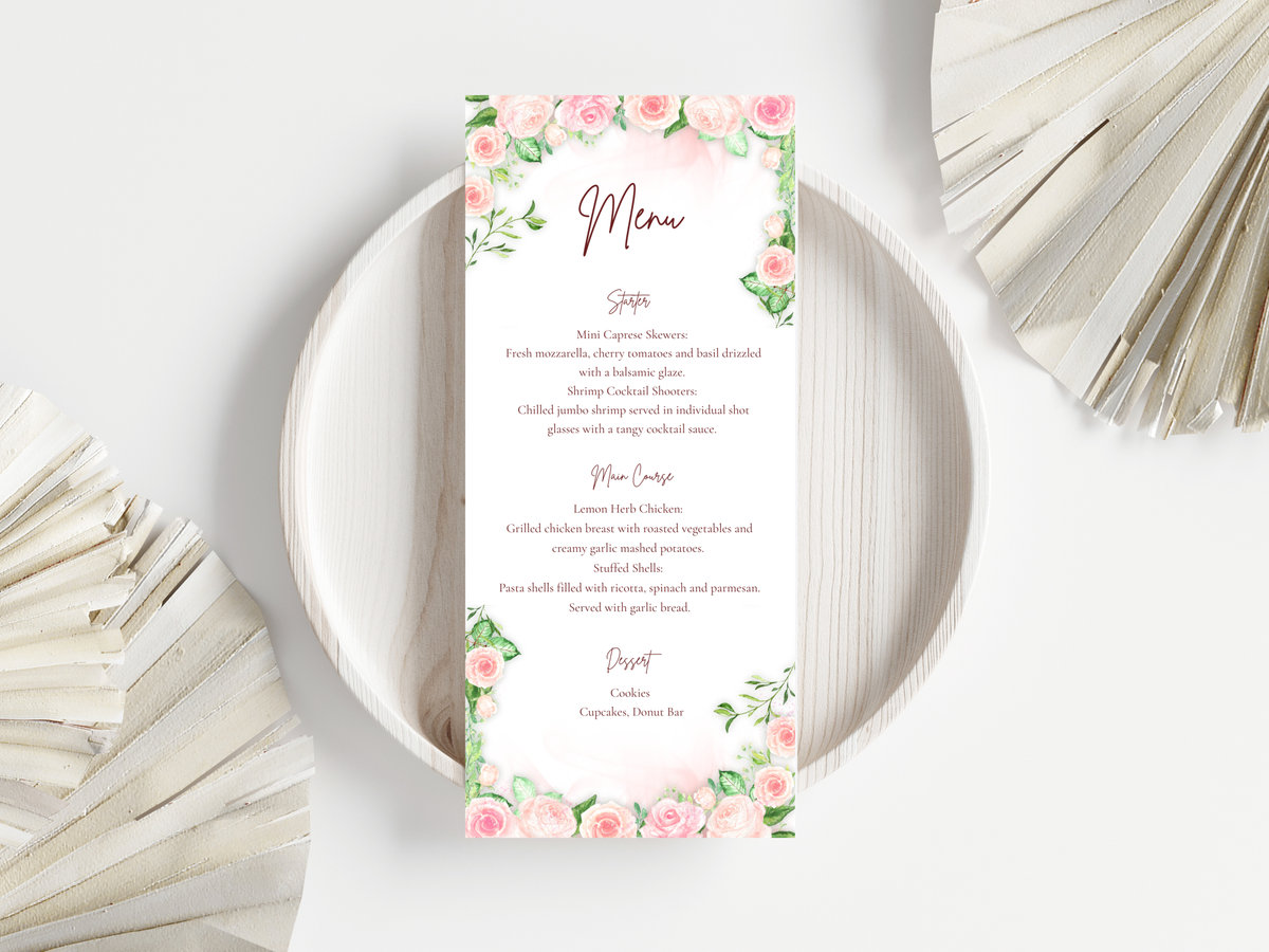 Floral Wedding Menu Template, Thank You Card. WI196