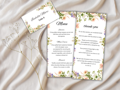 Wedding Thank you Card, Menu Card, Table Card. WI294