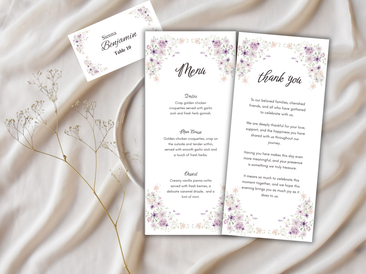 Wedding Thank you Card, Menu Card, Table Card. WI318