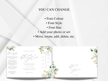 Gatefold Wedding Invitation Template | Green Folded Invite | Printable Ceremony Card | Modern Wedding Schedule Design. WIB127