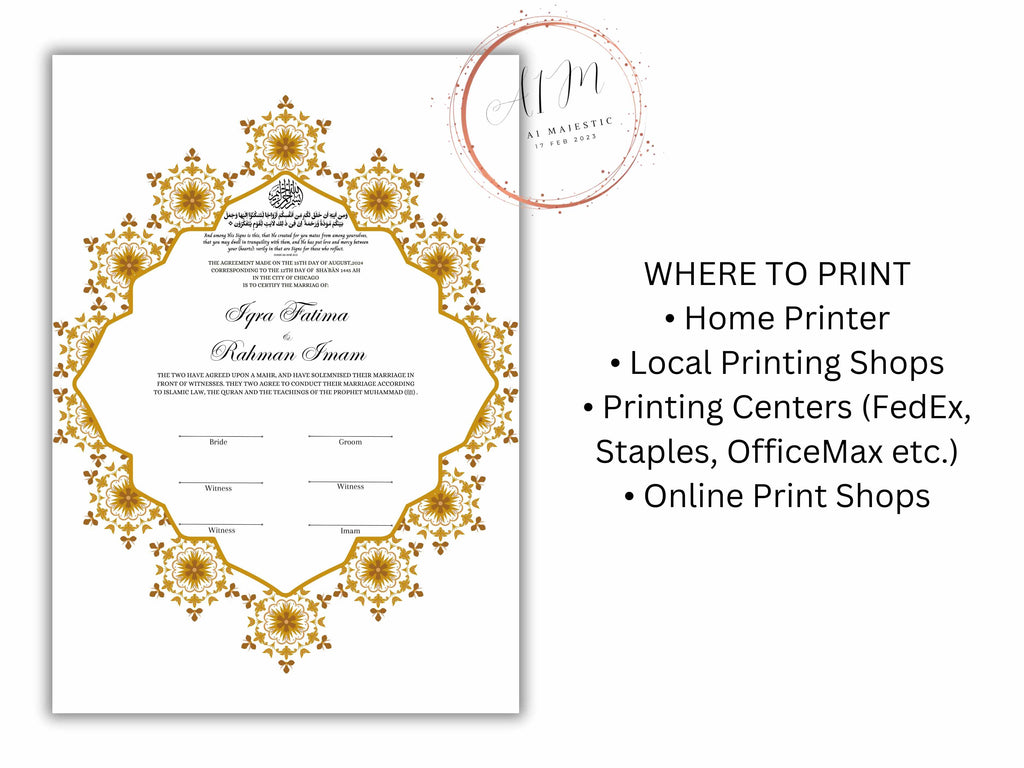 Nikkah Certificate Digital Download Personalised, A4, A3, Nikkah Contract, Muslim Nikkah Certificate Template, Instat Download. NN229