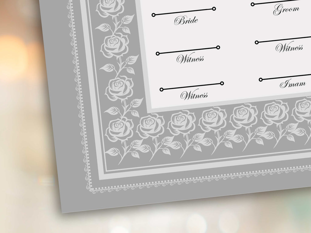 Rose Nikkah Certificate Template, Editable Nikkahnama, Printable Nikah Contract, Muslim Contract, Nikkah Islamic Marriage Contract.NN256