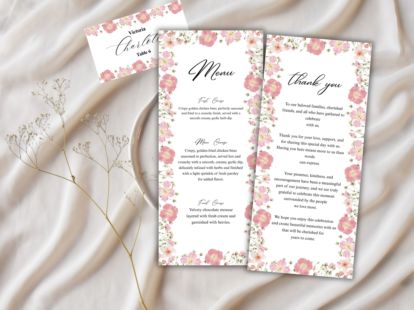 Wedding Thank you Card, Menu Card, Table Card. WI368