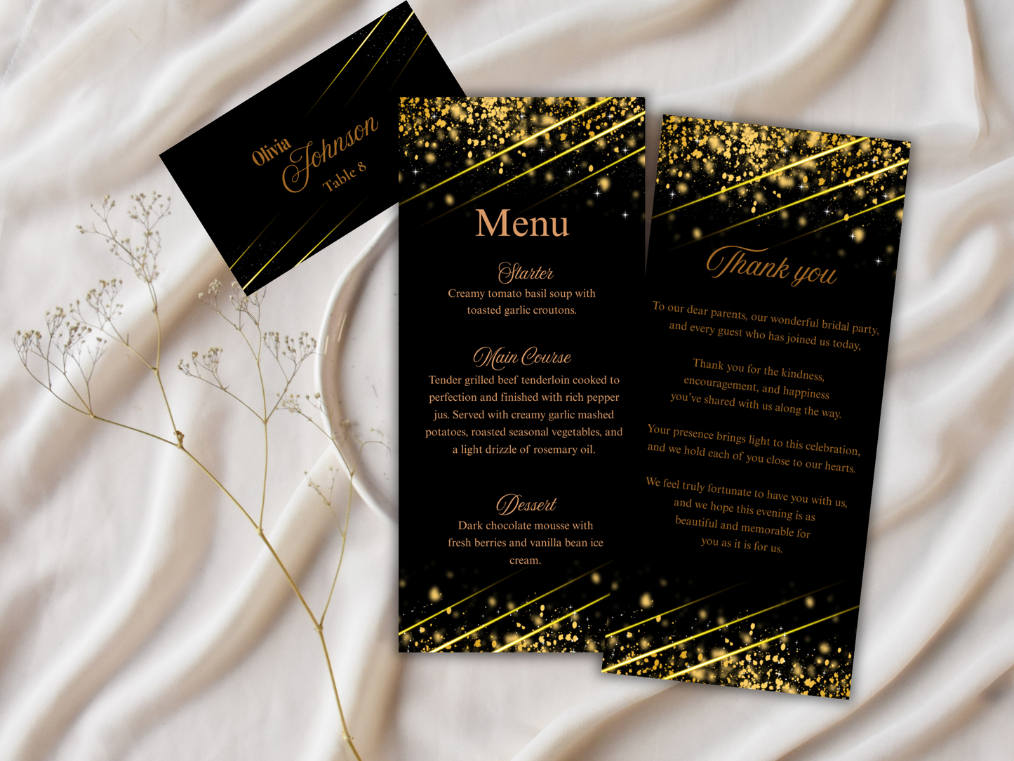 Wedding Thank you Card, Menu Card, Table Card. WI299